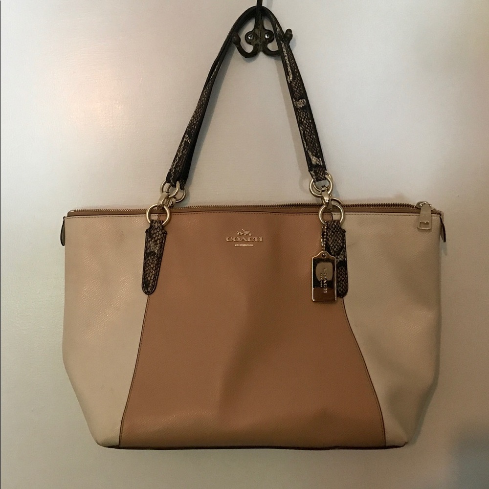 Coach tan and white snakeskin bag